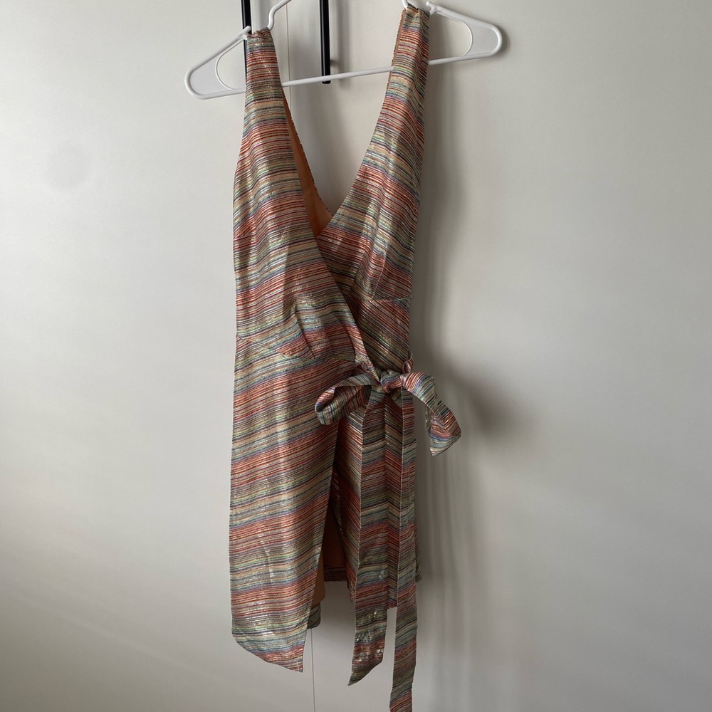 Lovers + Friends Laurie Wrap Dress Rainbow Lame